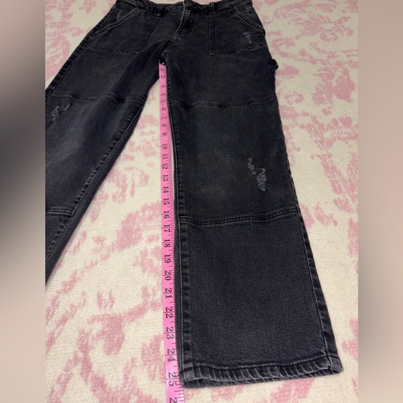 SO Super High Rise Carpenter Straight Leg Black Washed Denim Jeans Women’s 9/29 - Picture 2 of 8